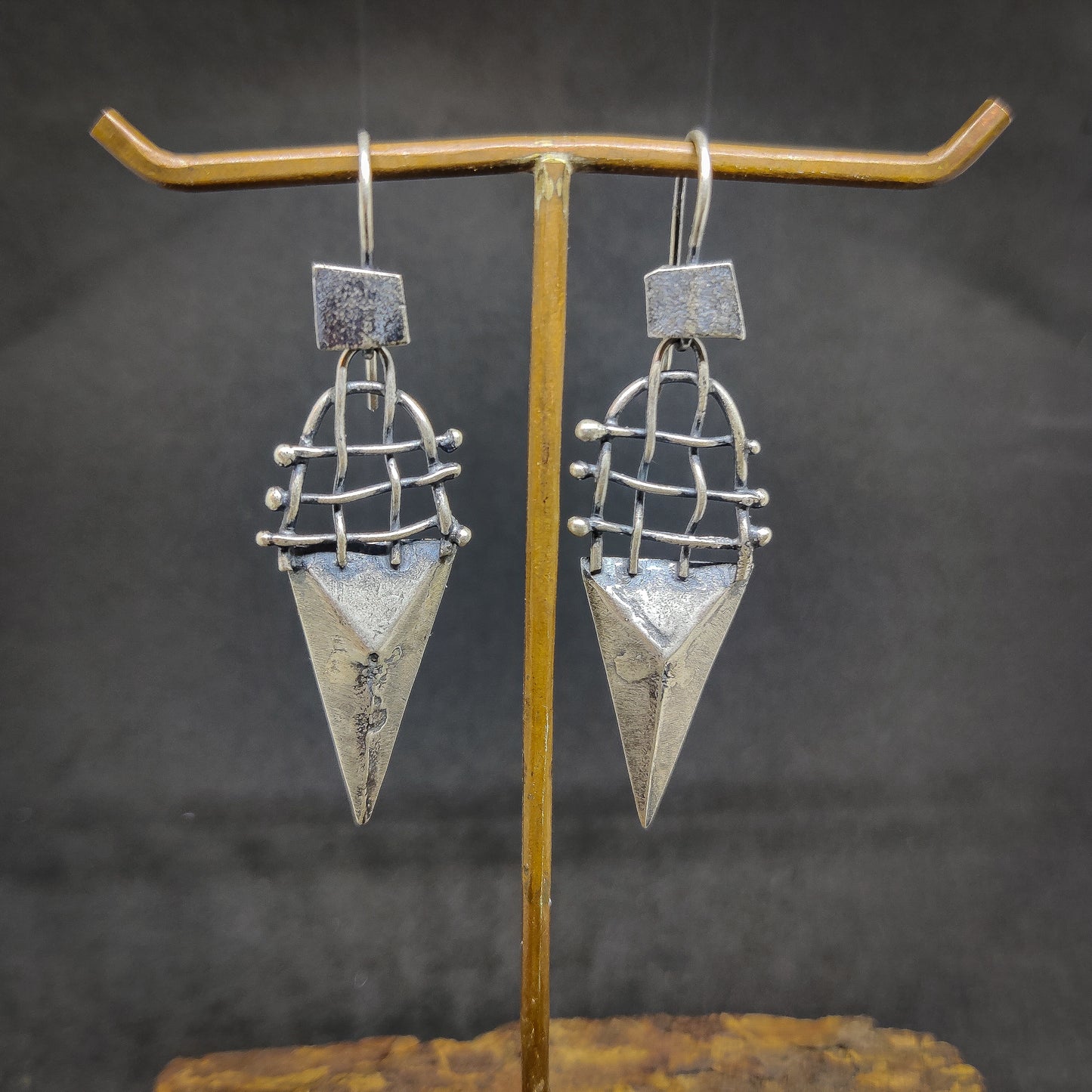 Silver Woven Triangle Earrings